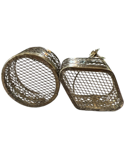 Vintage Silvertone Metal Wire Small Baskets Set of 2 Diamond & Round