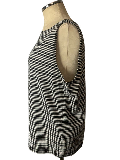 XL Chico's Design (Size 3) Women's Gray White Striped Jersey Knit Tank Sleeveless Top