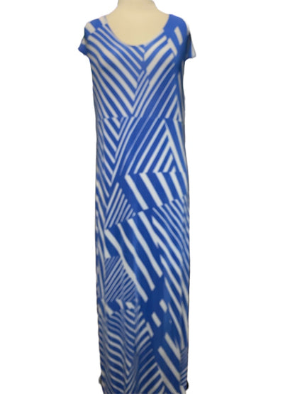 1 (Med 8) Chico's Travelers Blue White Maxi Dress Sleeveless