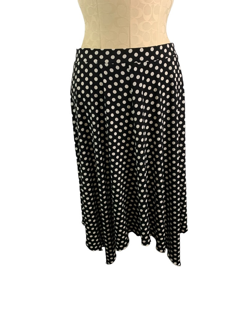 8 Bali Black White New Polka Dot Pull On Skirt Elastic Waist Handkerchief Hem