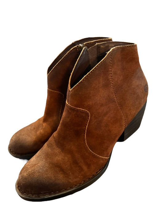 8.5 Born Brown Suede Stack Heel Side Zip Booties