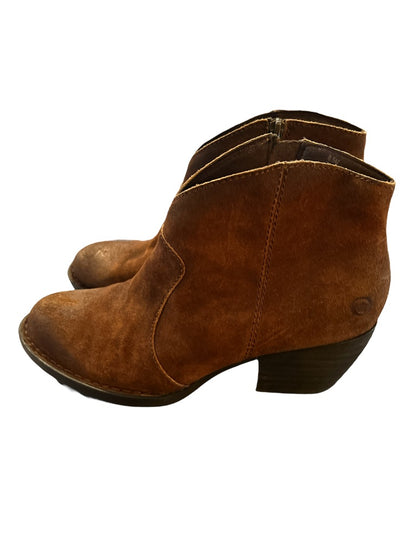 8.5 Born Brown Suede Stack Heel Side Zip Booties