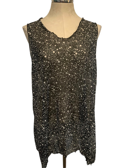 One Size Women's Sleeveless Mesh Black White Dot Lagenlook Shirt