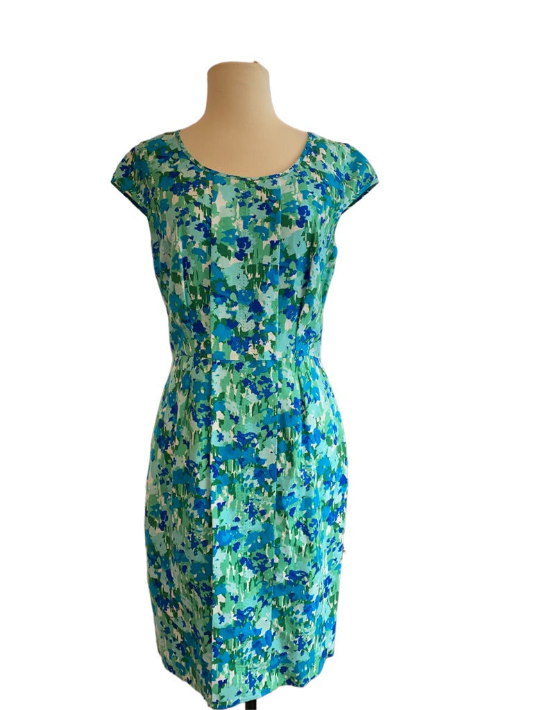 6 Calvin Klein Abstract Floral Cap Sleeve Sheath Dress Linen Blend