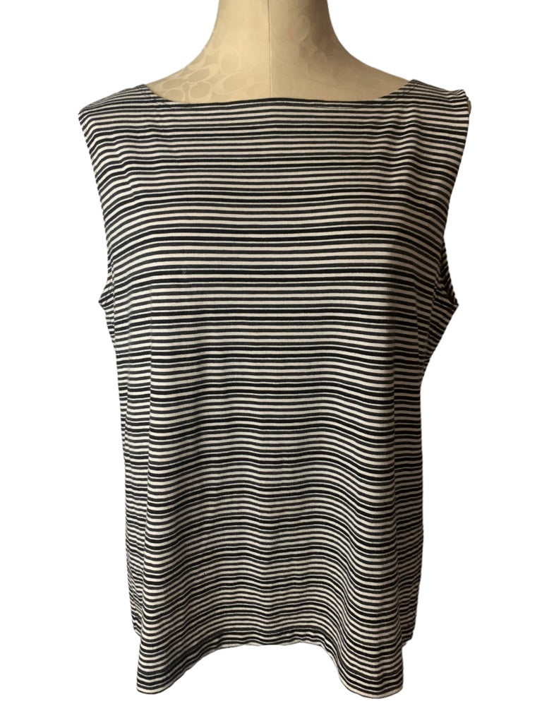 XL Chico's Design (Size 3) Women's Gray White Striped Jersey Knit Tank Sleeveless Top