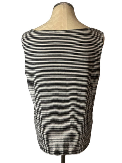 XL Chico's Design (Size 3) Women's Gray White Striped Jersey Knit Tank Sleeveless Top