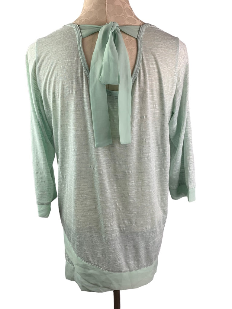 Small Medium (S/M) Simply Noelle Women's Mint Green Sheer Bow Back Top