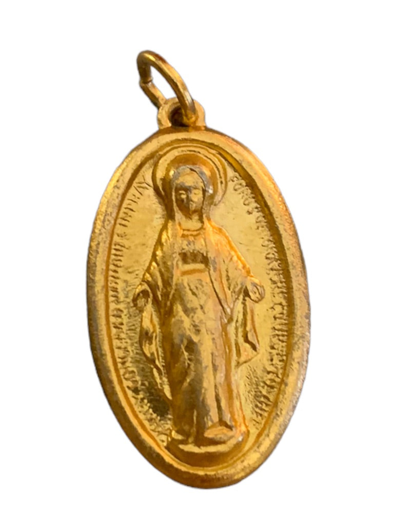 Miraculous Medal Oval Goldtone Charm Pendant 1" Religious Made in China