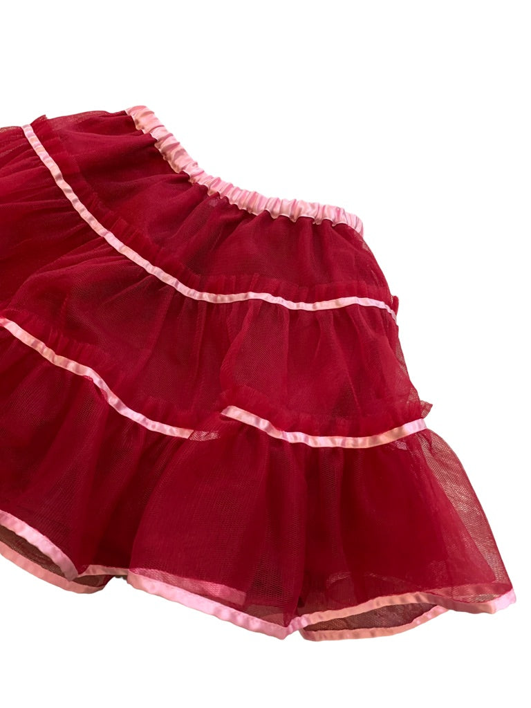 3T Hanna Andersson (Size 90) Girls Ruby Red and Pink Lined Tulle Skirt