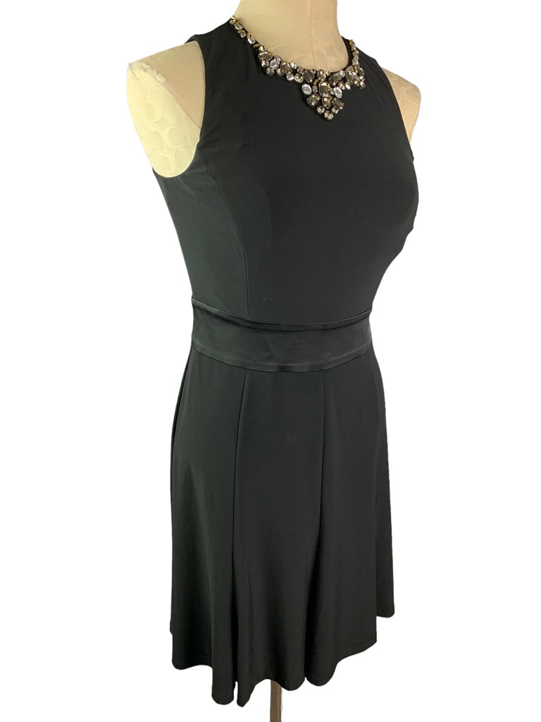 4P Lauren Ralph Lauren Petite Black Dress Embellished Jeweled Neckline Sleeveless