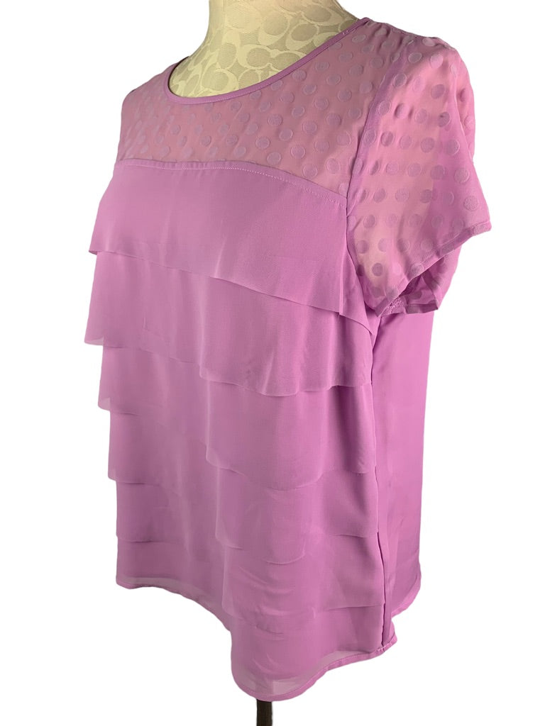 Medium Elle Women's Tiered Blouse Pink Purple Short Sleeve