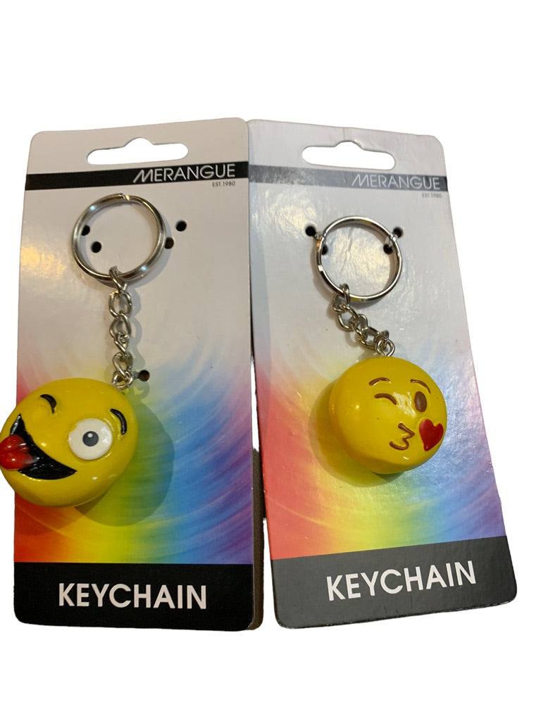 Set of 2 Smiling Kissy Emoji Keychains Key Rings Heart Tongue