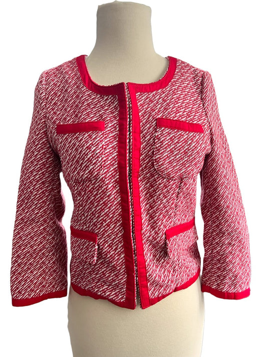 XS Aryn K Wool Blend Red White Short Jacket Blazer