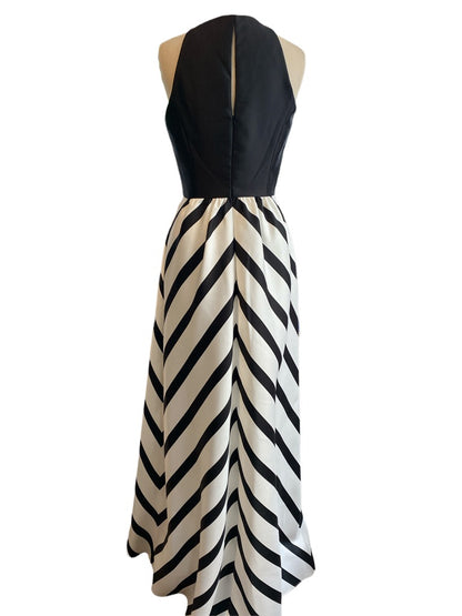 6 Alfred Sung Black and White Gown High Waist Long Sleeveless