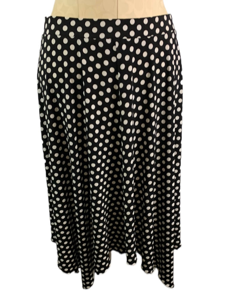 8 Bali Black White New Polka Dot Pull On Skirt Elastic Waist Handkerchief Hem