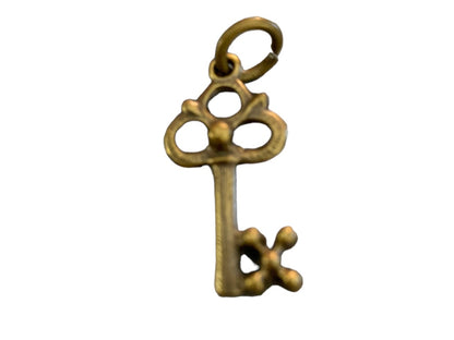 Vintage Brushed Goldtone Skeleton Key Charm Pendant 1 1/8"h