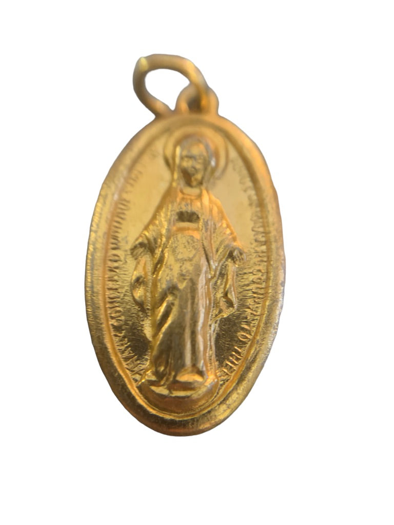 Miraculous Medal Oval Goldtone Charm Pendant 1" Religious Made in China