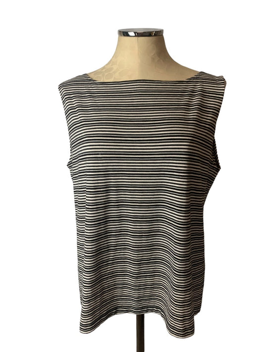 XL Chico's Design (Size 3) Women's Gray White Striped Jersey Knit Tank Sleeveless Top