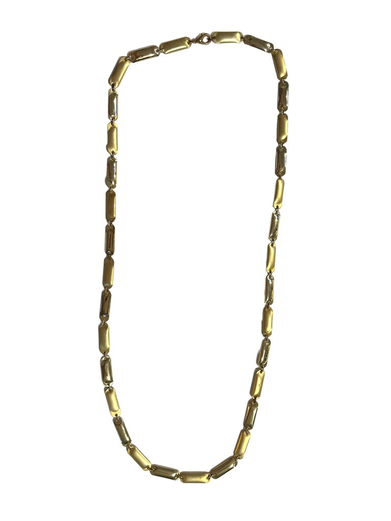 Goldtone 34" Matte and Shiny Rectangle Link Necklace