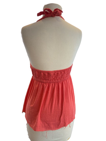 Small Prana Orange Halter Top Embroidered Raw Edge Blouse