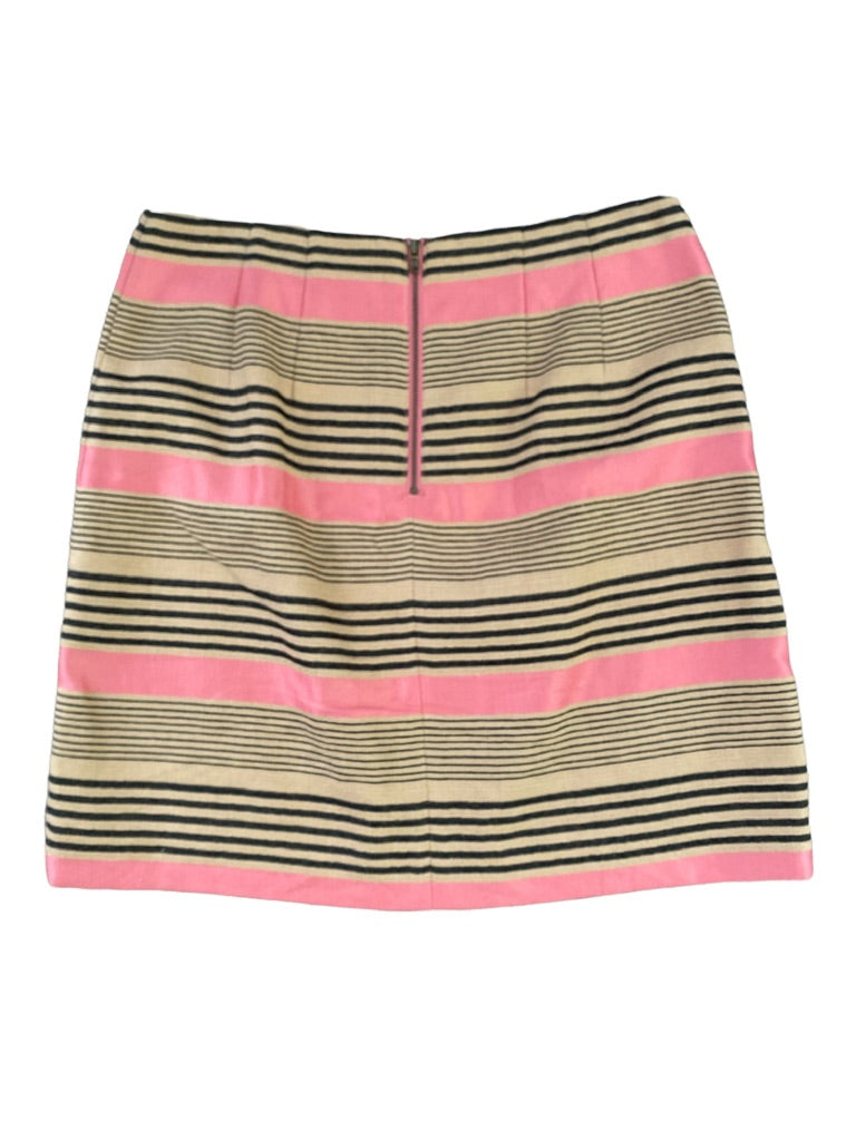 6 LOFT Pink Beige Black Striped Skirt Lined Linen Blend