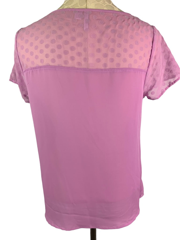 Medium Elle Women's Tiered Blouse Pink Purple Short Sleeve