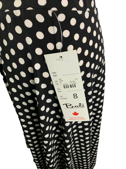 8 Bali Black White New Polka Dot Pull On Skirt Elastic Waist Handkerchief Hem