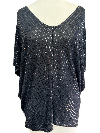 XS Clara Sunwoo Dolman Poncho Sleeve Black Sequins Stretch Blouse Tunic