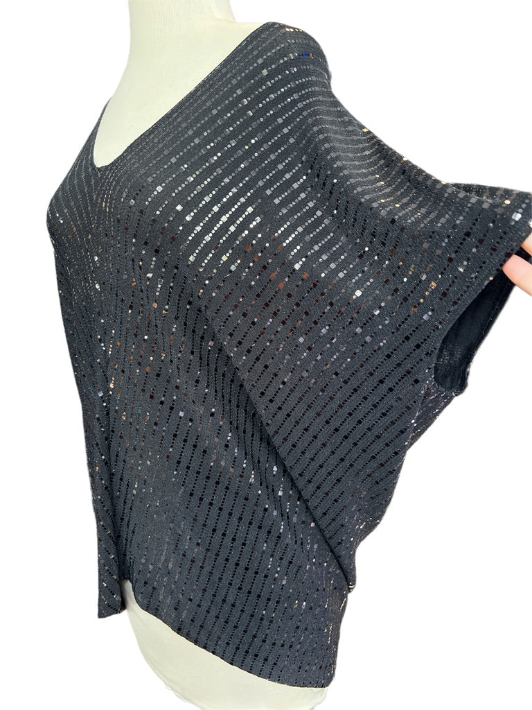 XS Clara Sunwoo Dolman Poncho Sleeve Black Sequins Stretch Blouse Tunic