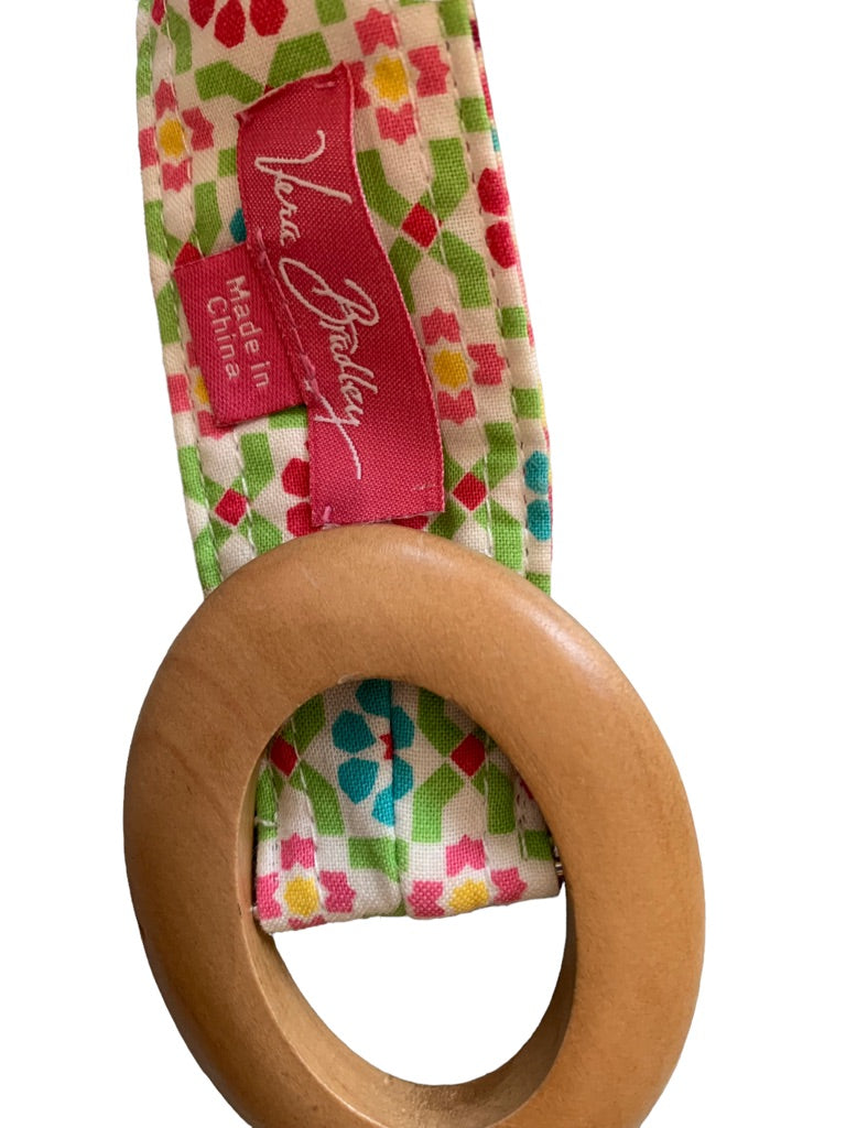 Vera Bradley Pink Green Pattern Women's Adjustable Belt Wood Closure up to 42"