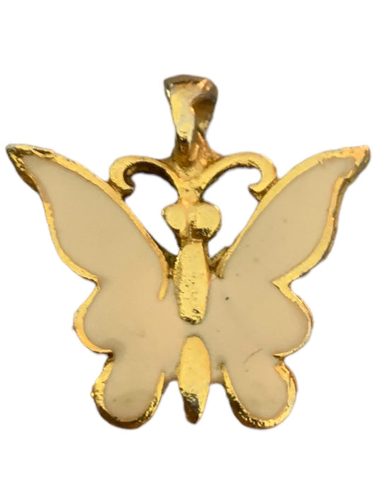 Vintage Goldtone Butterfly Pendant Ivory Enameled Small 1"