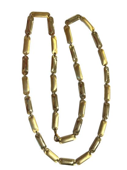 Goldtone 34" Matte and Shiny Rectangle Link Necklace