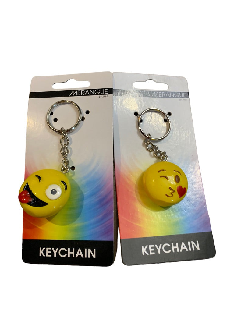 Set of 2 Smiling Kissy Emoji Keychains Key Rings Heart Tongue