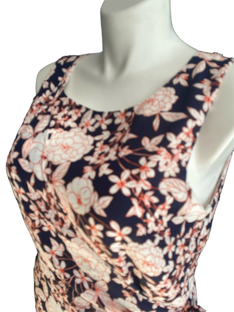 14 Banana Republic Floral Wrap Style Dress Blue White Orange Sleeveless