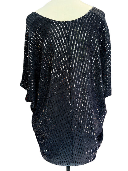 XS Clara Sunwoo Dolman Poncho Sleeve Black Sequins Stretch Blouse Tunic