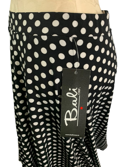 8 Bali Black White New Polka Dot Pull On Skirt Elastic Waist Handkerchief Hem