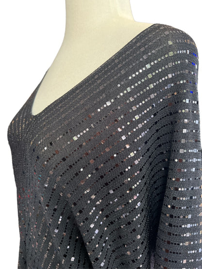 XS Clara Sunwoo Dolman Poncho Sleeve Black Sequins Stretch Blouse Tunic