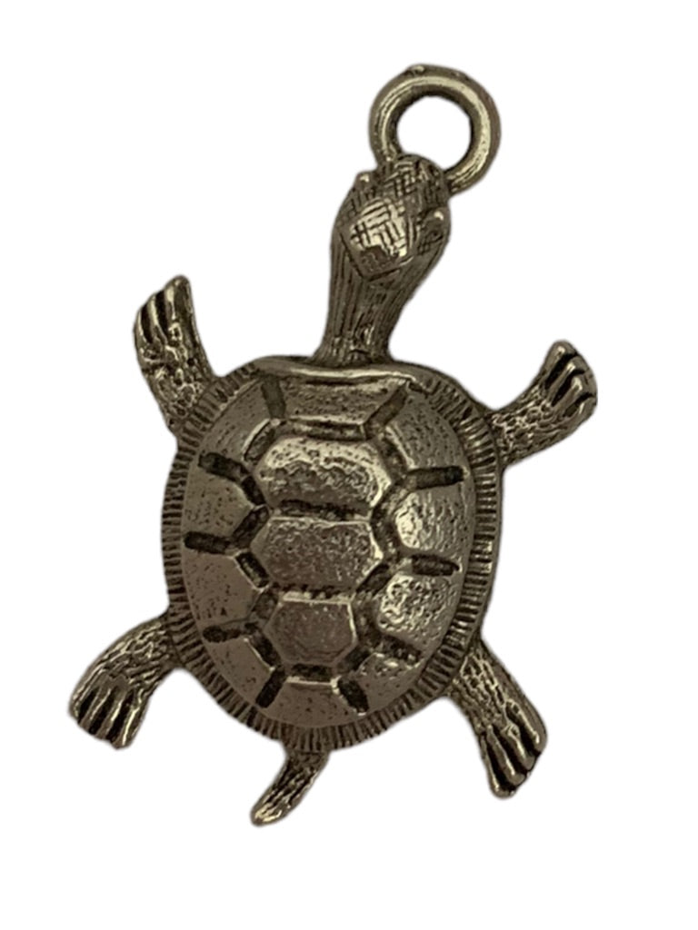 Vintage Silvertone Turtle Pendant Charm 1.5"h