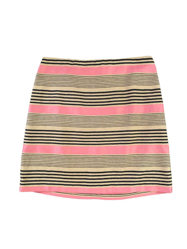 6 LOFT Pink Beige Black Striped Skirt Lined Linen Blend