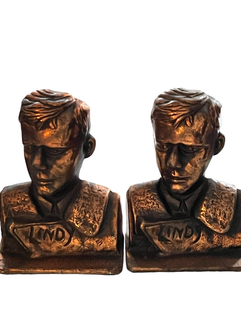 Vintage "Lindy" Aviator Charles Lindbergh Cast Metal Bookends Verona