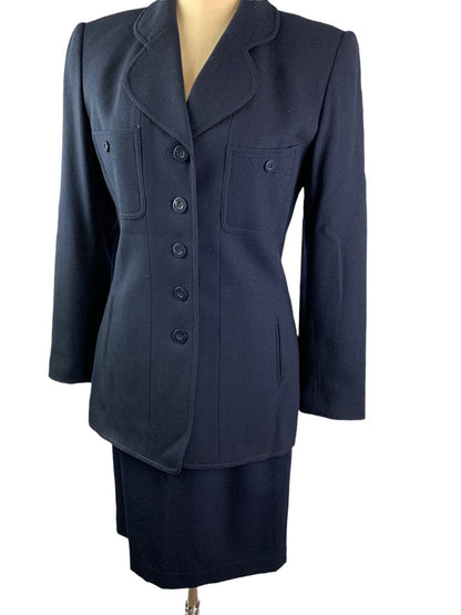 6 Kasper for A.S.L. Women's Navy Blue Skirt Suit Wool 2 Piece