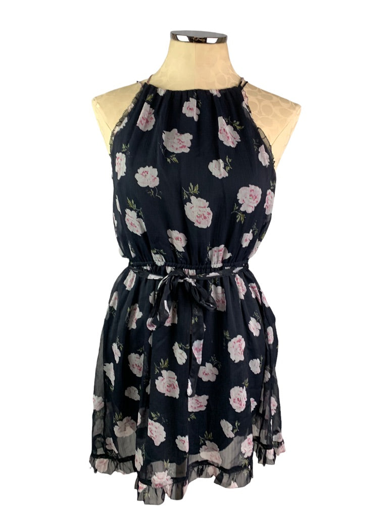 Small Abercrombie & Fitch Navy Blue Floral Print Sundress Junior Women's