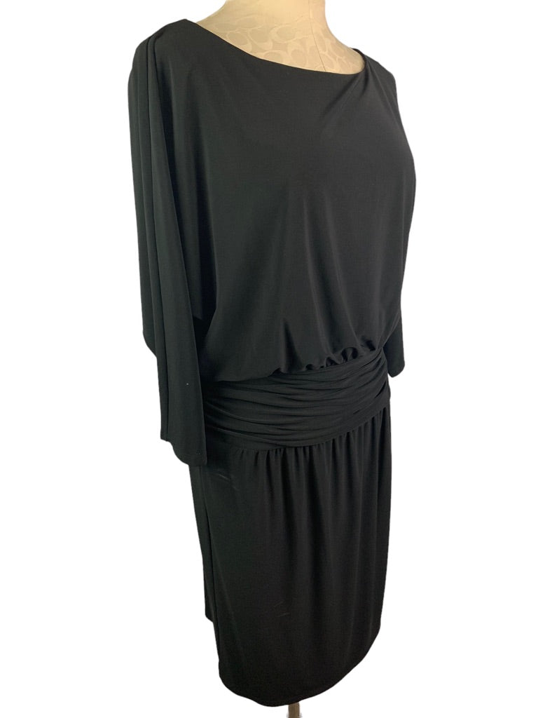 10 Evan Picone Black Blouson Dress 3/4 Sleeve Pullover Stretch