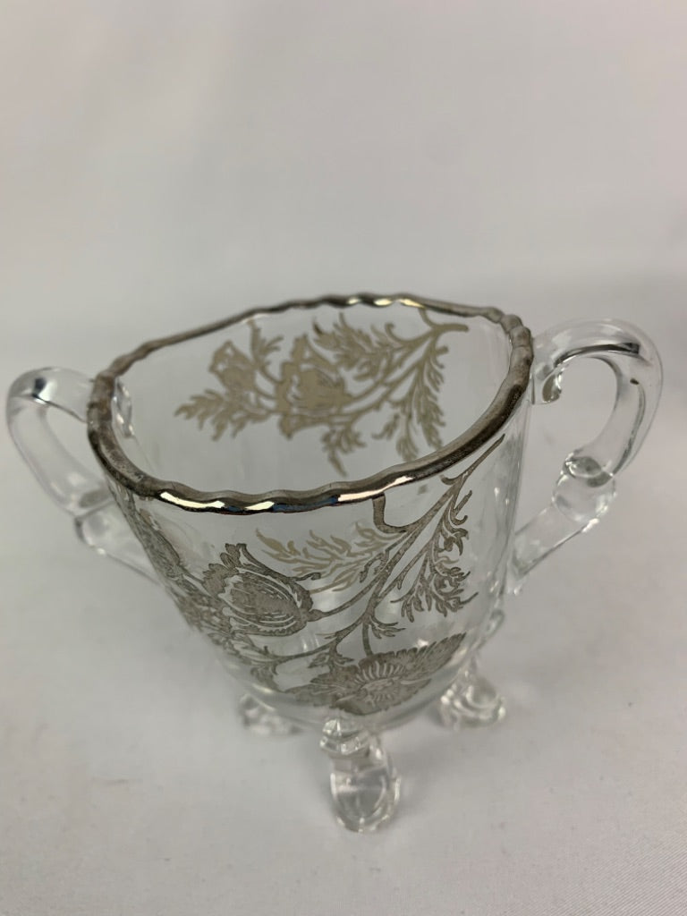 Vintage Silver City Flanders Glass Footed Open Sugar and Creamer Set