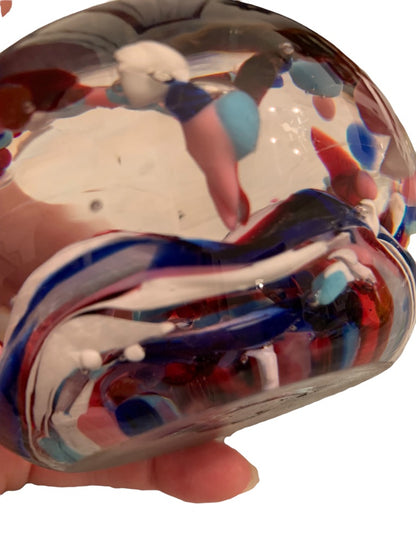 Heavy Glass Globe Paperweight Abstract Design Blue Purple White 3.5"d x 2.8"h