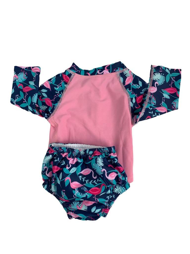 6 Months i play. Girls Two Piece Swimsuit Built-In Diaper Flamingo Long Sleeve