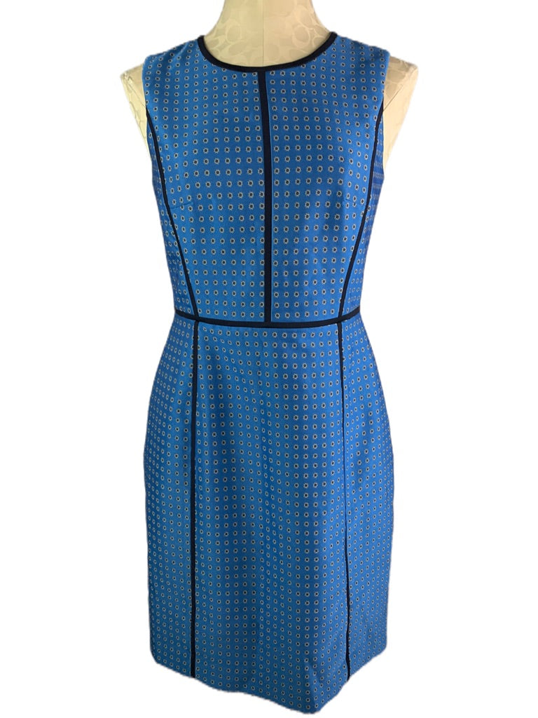 4 J.Crew Blue Sheath Dress Blue Foulard Print Style #F4122 Sleeveless