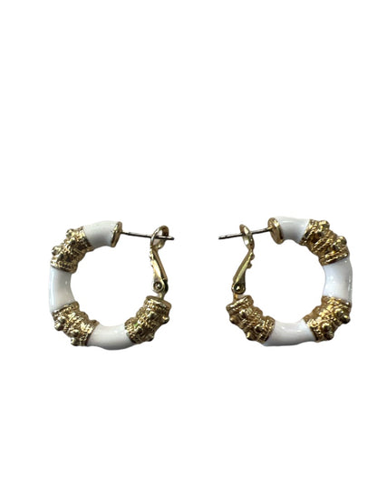 Goldtone White Enamel Latch Back Hoop Earrings