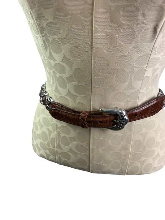 Small Brighton Women's Brown Leather and Silver Belt 91807 26-28"