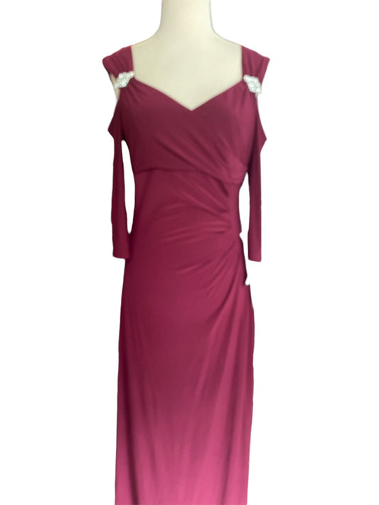 R&M Richards Burgundy Cold Shoulder Formal Dress